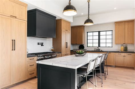 black stainless steel oak cabinets|two tone oak kitchen cabinets.